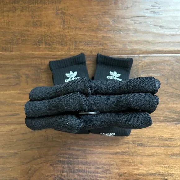Adidas trefoil mens 6 pair black crew socks NEW in pack - Picture 3 of 3